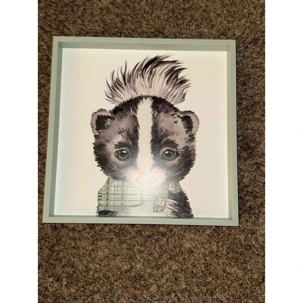 Hobby Lobby Woodland Animal Wall Art Set 3 Bear Skunk Fox Green Plaid 15.5x15.5